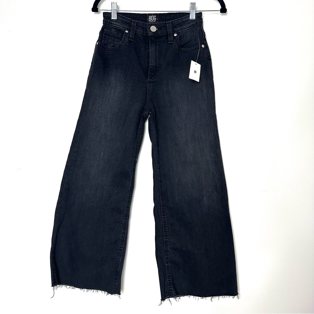 BDG Black Wide Leg Raw Hem Gaucho Denim Jeans High Waisted Grunge Y2K Casual